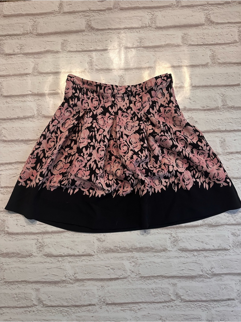 Carmen Marc Valvo Luxe Pink Black Floral Fit & Flare Skirt 10P Petite